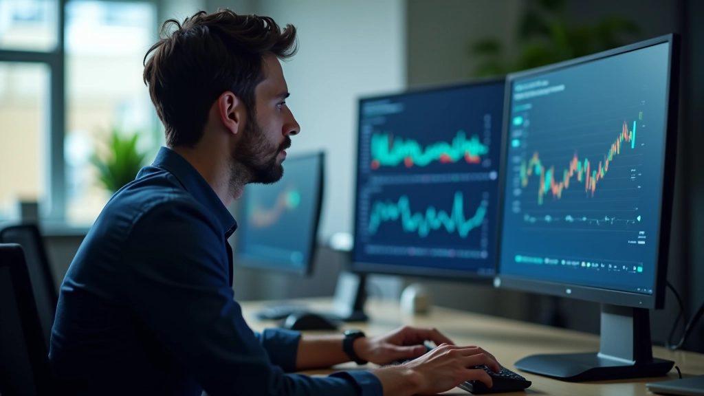 Professional data scientist reviewing financial dataset on monitor, checking data quality and preparing features for machine learning model